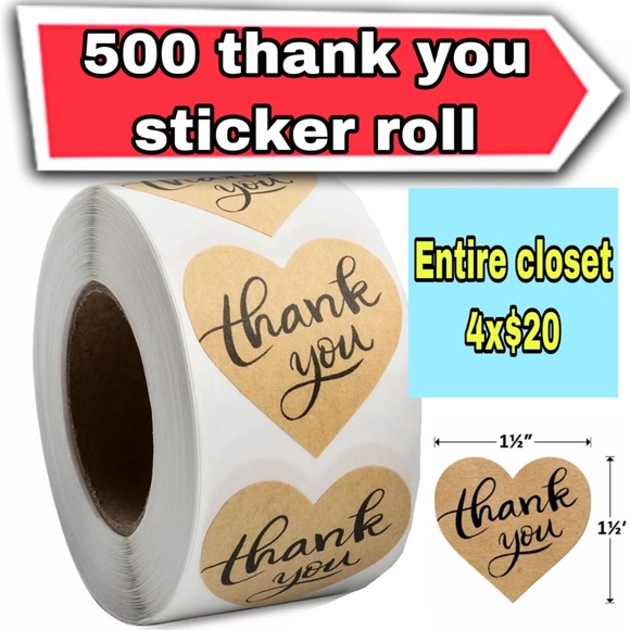 Other - 4x $20 || 500 thank you craft sticker ❤️